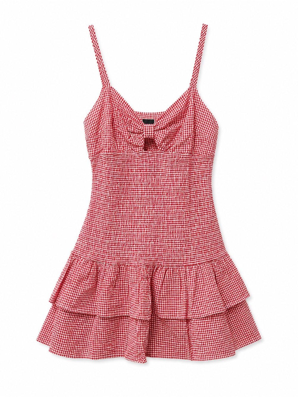 Wild Fable medium Gingham Tiered Mini Dress Bow Front Spaghetti Strap cottage